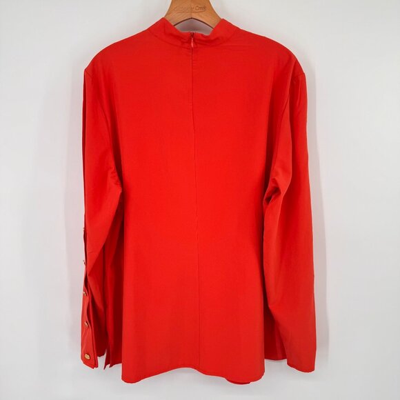 Chicos 3 Womens orange V-Neck keyhole Blouse gold Button long sleeve Size XL - Picture 12 of 16